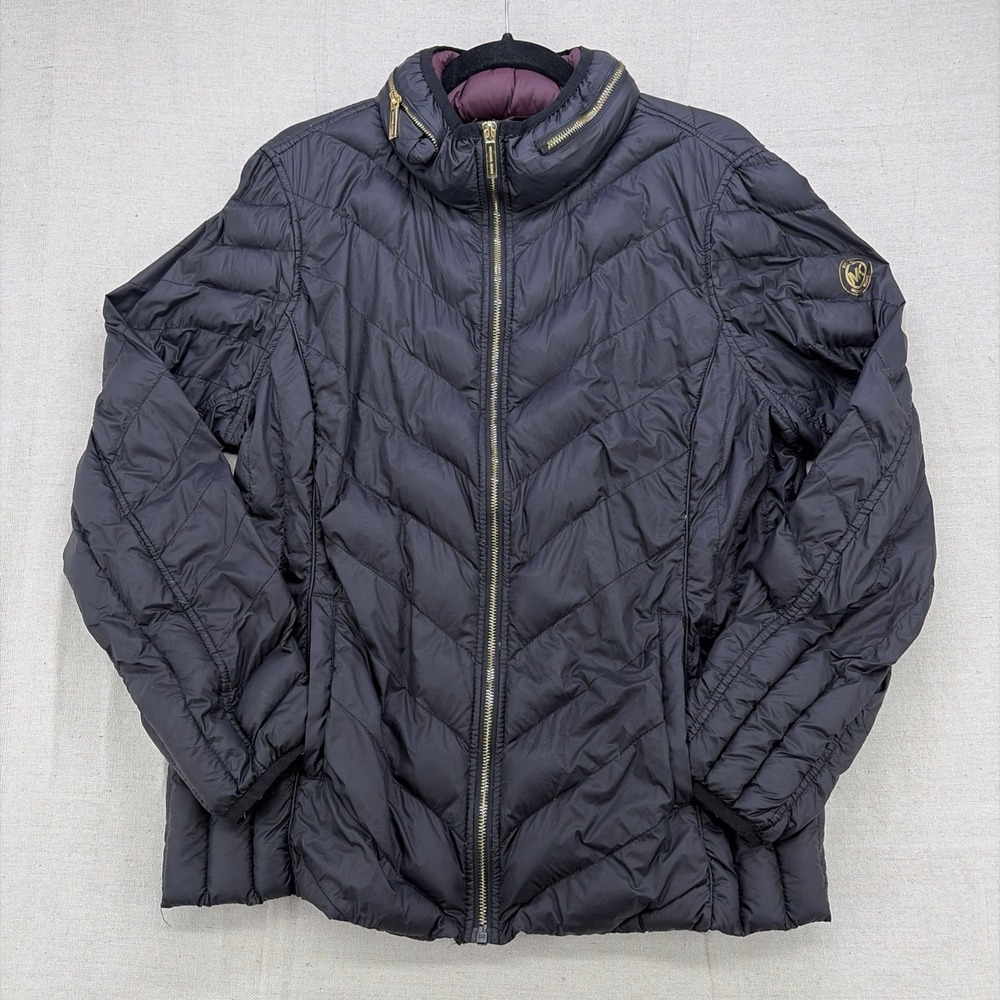 WOMEN'S SIZE XL MICHAEL KORS PACKABLE DOWN FILL JACKET WITH HOOD BLACK EXCELLENT